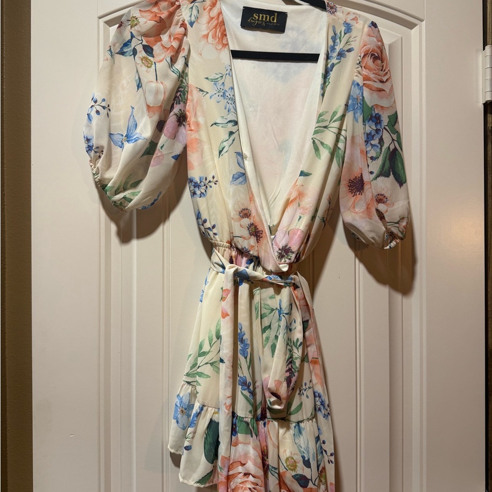Floral Wrap Romper with Puff Sleeves